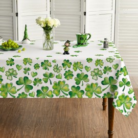 Horaldaily St. Patrick's Day Rectangular Tablecloth 60×104 Inch, Watercolor Shamrock Washable Table Cover for Party Picnic Dinner Decor