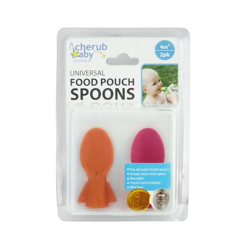 Cherub Baby Universal Reusable Non-Spill Baby Food Pouch Squeeze Spoon