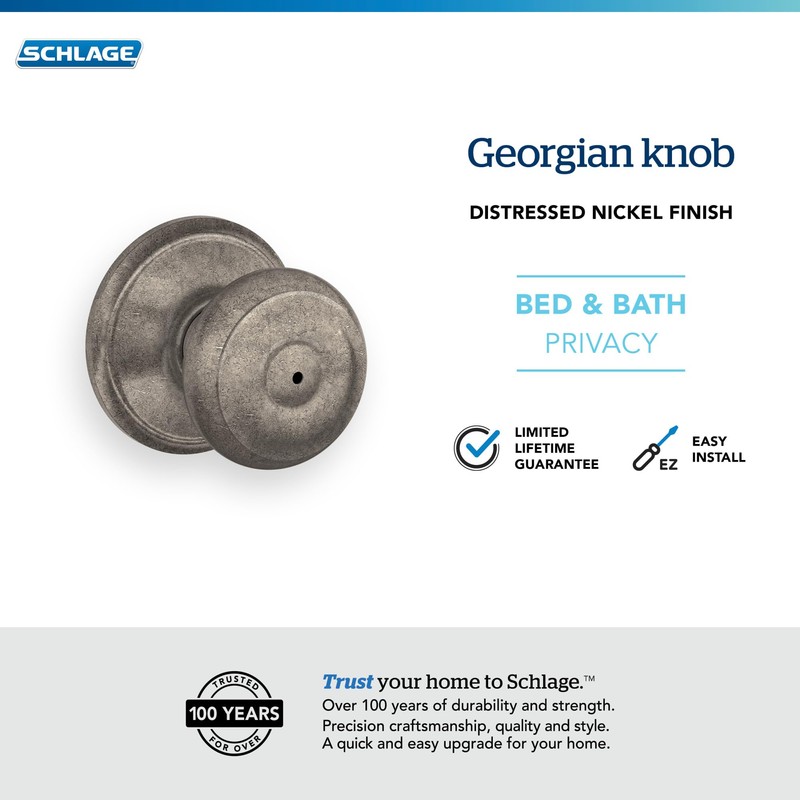 SCHLAGE F40 GEO 621 Georgian Privacy Knob, Distressed Nickel