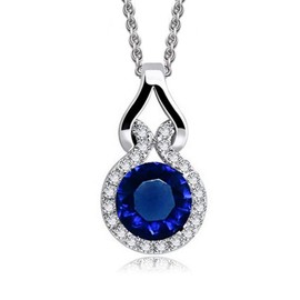 Crystalline Azuria Women Girls 18ct White Gold Plated Round Blue Simulated Sapphire Zirconia Crystals Pendant Necklace 17.7 inches