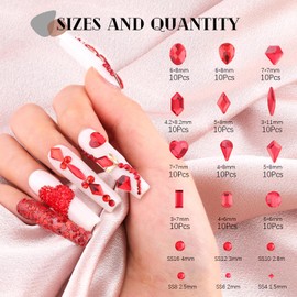 BELLEBOOST 2680Pcs Red Glass Nail Rhinestones 120Pcs Multi Shapes Flatback Nail Gems + 2560Pcs 1.5-4mm Round Crystal with Rhinestones Glue Gel, Manicure Nail Charms Diamond Gemstones for Nail Art