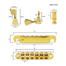 Unxuey Gold Guitar Roller Saddle Bridge Tune-O-Matic Tailpiece with 3L3R Sealed Guitar Tunning pegs for Les Paul/Epiphone Guitar with Mounting Accessories