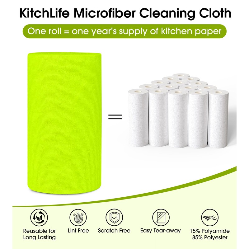 KitchLife Microfiber Cleaning Cloth Roll, 100 Pack - Tear-Away Microfiber