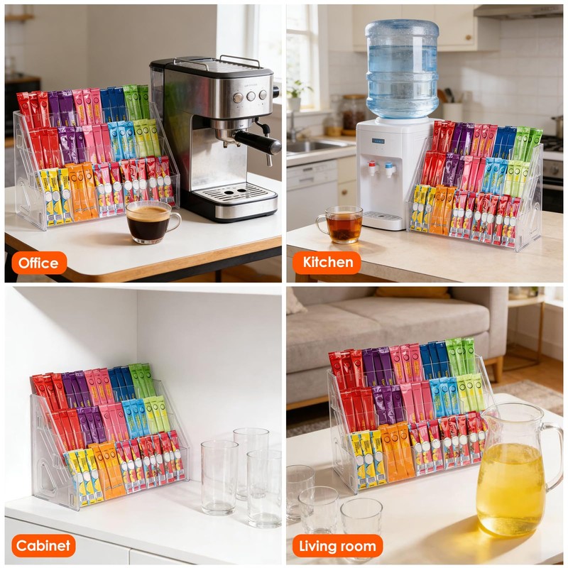 3 Tier Drink Packet Organizer, Acrylic Water Flavor Packet Holder