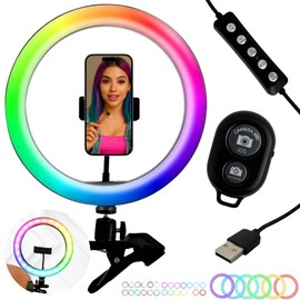 TronicXL RGB Ringlicht 10 Zoll + Klemmhalterung Klemmstativ für Tisch Selfie Influencer Lampe Leuchte LED für TikTok YouTube Instagram Foto Video Handyhalterung Smartphone Handy