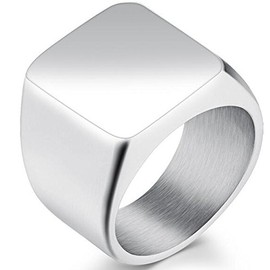 JUDE Stainless Steel Signet Ring Black Silver Classical Simple Plain Cocktail Husband Father Valentine (Silver, I)