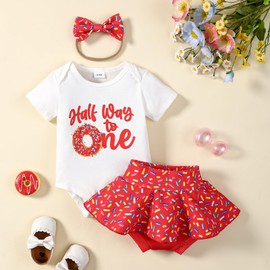 ADXSUN Baby Girl Half Birthday Outfit Half Way to One Romper+Skirt Shorts+Headband