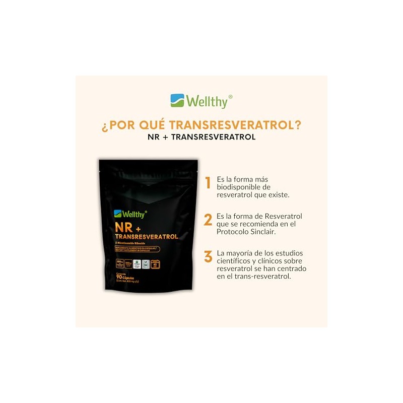 Wellthy Tranresveratrol Caps Nicotinamide Riboside Resveratrol Alta Biodisponibilidad 1000mg Por