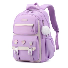 BEFUNIRISE Girls Backpack,Kids Backpack for Teen Girls School Bookbag for Elementary Primary High School (Purple)