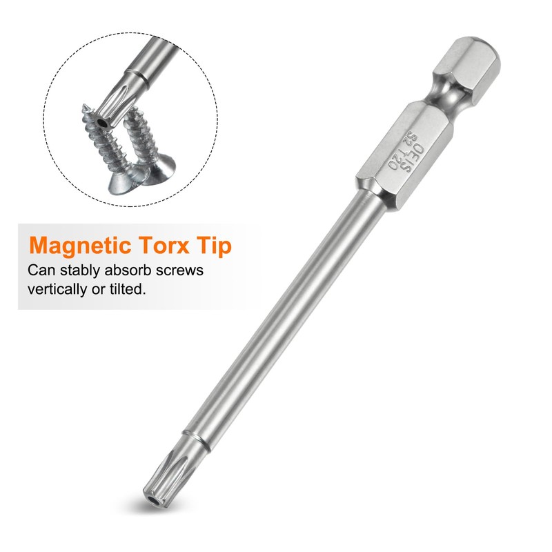 sourcing map 2pcs T20 Security Torx Bit 1/4" Hex Shank