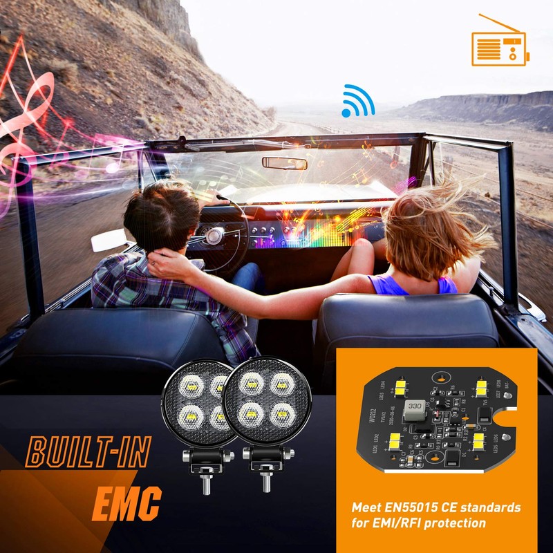 Nilight 2PCS 3Inch Led Pods Round 1500LM Built-in EMC Work