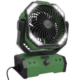 ELZO 30000mAh Camping Fan with LED Light, Max 70H Working, Cordless Portable Rechargeable Desk Tent USB Fan with Remote Hook, Head Rotation, Stepless Speed, for Home Outdoor Office Travel Fishing