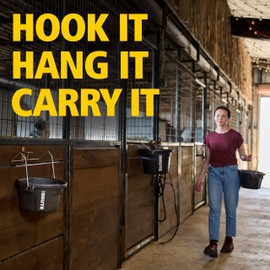 Rubbermaid Commercial Products Brute 2-Gallon 3-in-1 Flat-Back Feed Bucket with Hook-Hang-Carry Handle, RigidCell Strength, Pour Spout, USA Made for Horse & Livestock