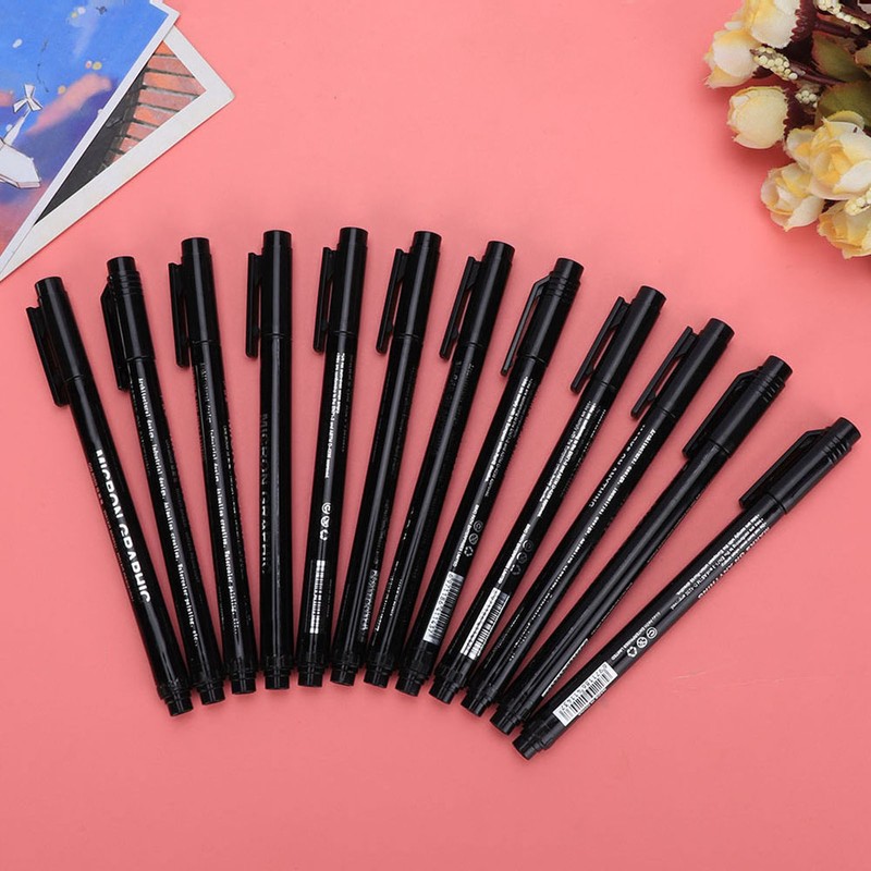 12pcs Micron Liner Fine Tip Marker Pen Black Ink Waterproof