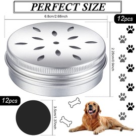 Oudain 12 Pack Dog Scent Work Tins, Dog Scent Training Box, Pet Nose Metal Container with 12 Magnetic Dots, Smell Training Kit Smell Canisters Aluminum Cans for Pet(Cute)