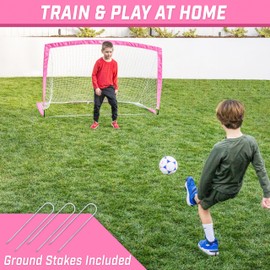 GoSports Team Tone 6 ft x 4 ft Portable Soccer Goal for Kids - Pop Up Net for Backyard - Pink