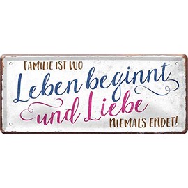 schilderkreis24 - Tin Sign Beautiful Saying "Familie ist wo Leben Liebe" Decorative Sign Metal Sign House Entrance Positive Thinking Joy Door Happiness Life Optimism Gift Idea 28 x 12 cm