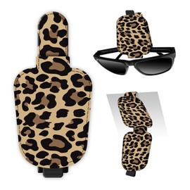 DtuiQSDRV Leather Magnetic Sunglass Holder for Car Sun Visor, Cute Eyeglass Ticket Card Hanger Clip, Universal Auto Interior Accessories for SUV Pickup Truck Dark Tan Leopard