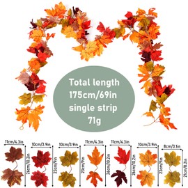 2 Pack Artificial Autumn Maple Leaf Garlands, Fake Fall Leaves Decoration Hanging Vine Thanksgiving Decor, maple leaf garland Fall Leaves, Autumn Foliage Garland, Autumn Home Decor 5.74ft/1.75m