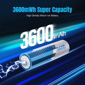 Dracutum 3600mWh Rechargeable Lithium AA Batteries, 4 Pack High Capacity 1.5V Constant AA Li-ion Rechargeable Batteries for Camera, Doorbell, Smart Lock Deadbolt, Security Aralm System