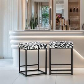 MAISON ARTS Bar Stools Set of 2 | Counter Height Bar Stools for Kitchen Island | 24" Backless Modern Bar Height Stools with Zebra Stripe Design