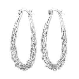 DUOMIAO Sterling Silver Post Hoop Earrings Oval Silver Hoop Earrings for Women Hypoallergenic Medium Silver Hoops Earrings Lightweight Thick Twisted Silver Hoop Earrings.