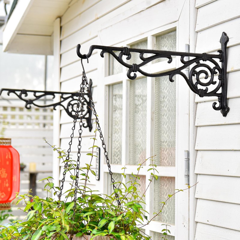 Sungmor Cast Iron Hanging Plant Bracket, 16.5" Large Outdoor Wall