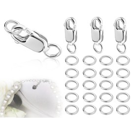 KAPSING 3-Piece Chain Clasp Set, Sterling Silver 925 Lobster Clasp, Lobster Clasp with 20 Pieces Open Rings, Bracelet Jewellery Clasp Connector Accessories, for DIY Necklaces (Silver)