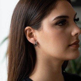 MATERIA by Matthias Wagner SO-377 Women's Creole Earrings Rhodium-Plated 925 Silver 16.5 mm / 6.4 mm Wide, Sterling Silver