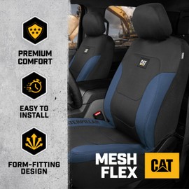 Cat® Flexfit™ Automotive Seat Covers for Cars Trucks and SUVs (Set of 2) – Black Car Seat Covers for Front Seats, Truck Seat Protectors with Blue Honeycomb Trim, Auto Interior Covers