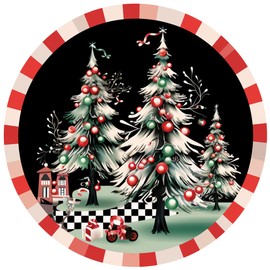 Rustic Wall Decor Wall Plaque Sign Round Metal Tin Sign Round Welcome Door Hanging,Suitable for Home Garden Kitchen Bar Cafe Restaurant Garage Wall Decor Retro Vintage 8x8 Inch (MERRY CHRISTMAS)