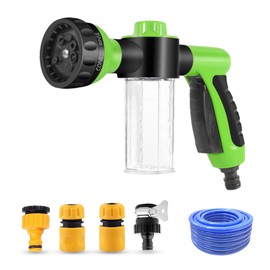 Dickno Car Wash Nozzle, High Pressure Water Garden Hose Nozzle with 8 Watering Patterns, Foam Sprayer with Soap Dispenser Bottle for Car Washing, Watering Plant (Green-Set & 32.8Ft Water Pipe)