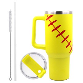 FMYWZS 40 oz Softball Tumbler with Handle, Double Wall Vacuum Insulated Stainless Steel Cup Travel Mug with Lid and Straw, Softball Accessories Stuff Gifts for Mom Men Boys Girls