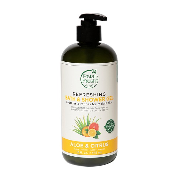 Petal Fresh Aloe & Citrus Pure Refreshing Bath & Shower Gel, Revitalizing and Nourishing, Daily Cleansing, Natural Body Care, Vegan and Cruelty Free, 16 oz