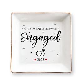 Engagement Gifts for Couples, 2025 Engaged 4" Jewelry Dish for Women, Engagement Gift for Newly Engaged Couples, Fiance - Bride to Be Gifts - Christmas Mr & Mrs Gifts, Bridal Shower Gift for Her