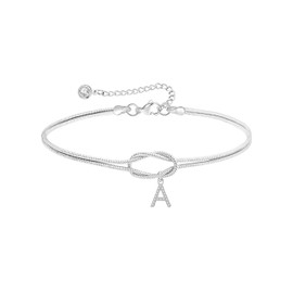 JEMARA Silver Bracelets for Women 925 Sterling Silver Bracelet A-Z Letter Initial Bracelet Silver Knot Charm Initial Bracelet Adjustable Silver Infinity Bracelets for Women Bracelet Argent Femme