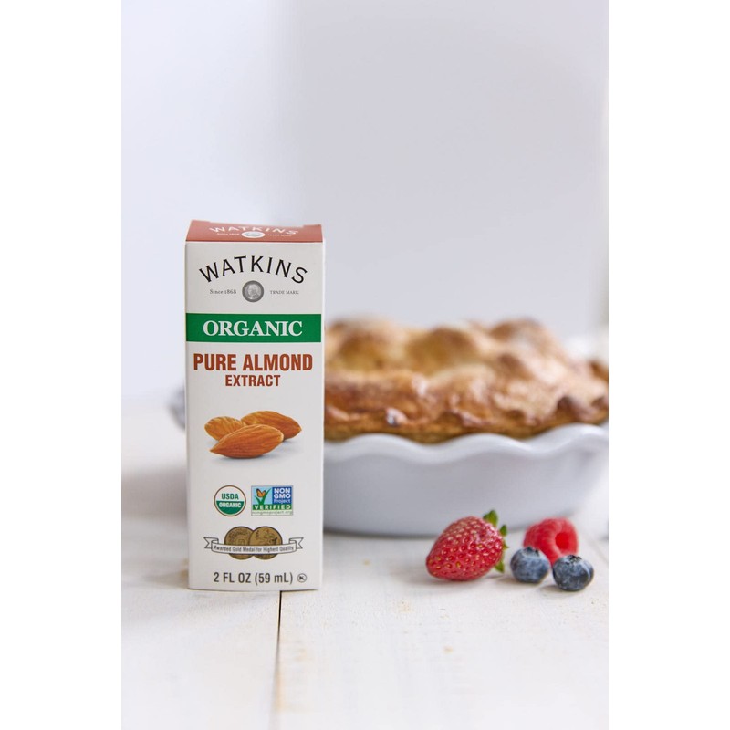 Watkins Organic Pure Almond Extract, Non-GMO, Kosher, 2 oz. Bottle,