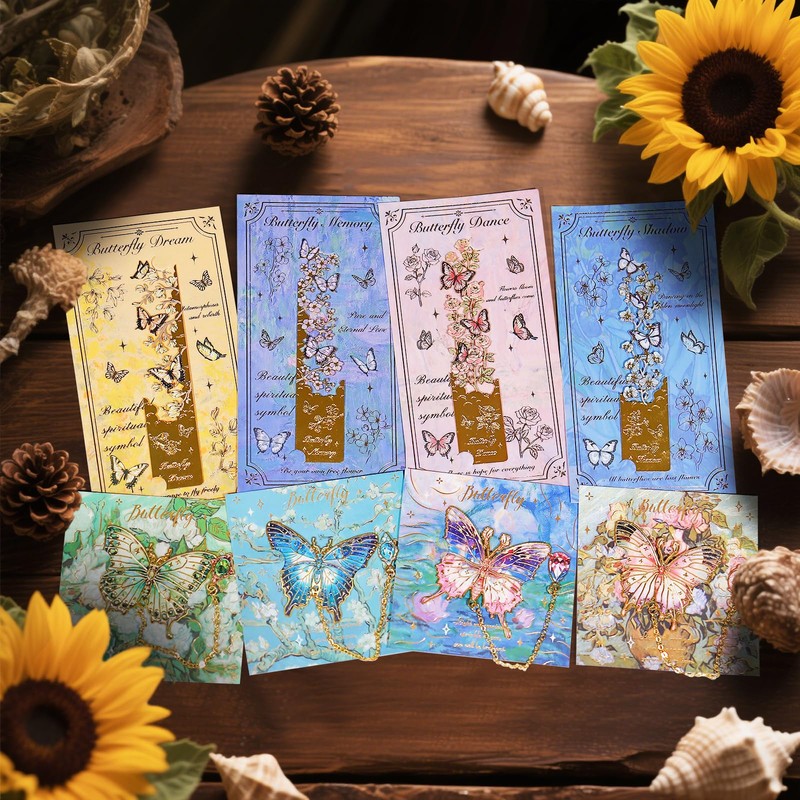 8 PCS Metal Bookmarks for Reading Women, Butterfly Flower Theme