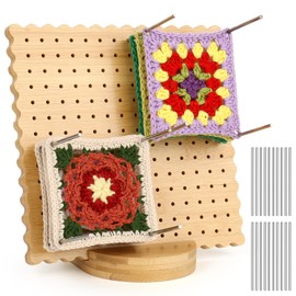 Reessy Crochet Blocking Board and Pins, 7.8 inch Blocking Board for Crochet, Cookie Pattern Granny Square Blocking Board Small, Wooden Crochet Blocking Board for Granny Squares, Lace