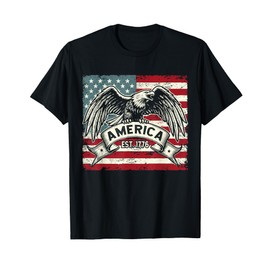 AMERICA EST. 1776 - Patriotic Eagle Flag Vintage 4th O July T-Shirt
