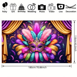 BlissYard Mardi Gras Decorations Mardi Gras Party Photo Backdrop Banner Decor Carnival Masquerade Photoshoot Background Mardi Gras Banner Booth Backdrop for Mardi Gras Party Supplies 71 x 43 Inch