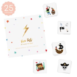 Flash Tatttos Kids Pirate Temporary Tattoos | 25 tattoos in 5 designs | Pirate Birthday Party Supplies | Nautical Party | Pirate ship, Skull, crew,