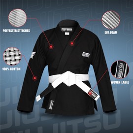 VELO BJJ GI for Men and Women Brazilian Jiu Jitsu Gi Adult Gi Kimonos Bjj Uniform Martial Pants, Jackets with free Belt (Black, A0)