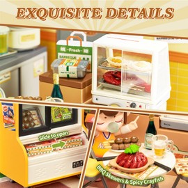 Rolife Super Creator DIY Miniature Plastic House Building Set Playset with LED, Suitable for Mini Figures Construction Toys Diorama Kit Gifts for Teens Adults (Night Out Food Stall)