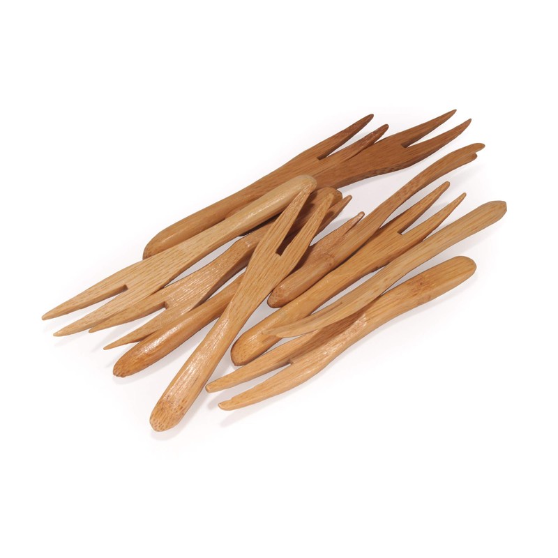 BambooMN Reusable Bamboo Appetizer Forks Picks 3.7" Carbonized Brown, 10