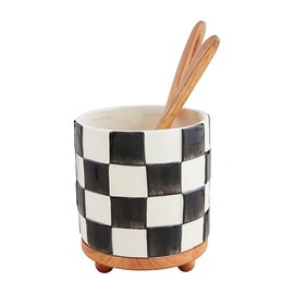 Mud Pie Checkered Utensil Crock; 6 1/2" x 5 1/2" Dia