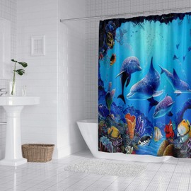 HEYOMART Shower Curtain Heavy Duty Polyester Fabric Waterproof Shower Curtain Liner, 3D Digital Painting Pattern for Shower Stall, Bathroom Curtains with 12 PCS Hooks (180x200cm, Ocean Dolphin)