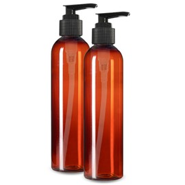 ljdeals 8 oz Amber Plastic Bottles, Empty Pump Bottles, Refillable Containers for Shampoo, Lotions, Cream and More, Pack of 2, BPA Free, Made in USA