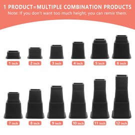 HANIHUA 28 Pcs Bed Risers 12 inch Heavy Duty (Set of 4), Adjustable Furniture Risers 1, 2, 3, 4, 5, 6, 7, 8, 9, 10, 11, 12 inch, Black Bed Lifts Risers for Table, Sofa, Desk, Bed Frame Risers