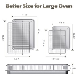 Air Fryer Basket for Oven, 25% Thicker, OPENICE 2 Set Oven Air Fryer Basket and Tray, Stainless Steel Air Fryer Pans and Crisper Tray for Convention - 15.4"×11.0" & 13.4"×9.7"